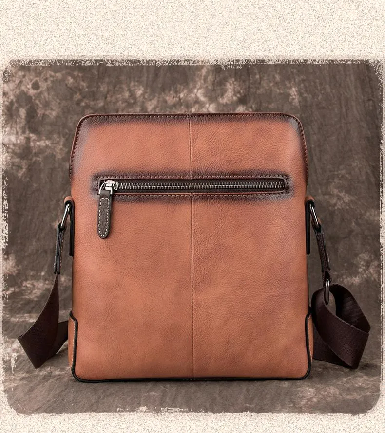 Vintage Coffee LEATHER MEN'S Small Side bag Brown Vertical Phone Bag MESSENGER BAG Courier Bag FOR MEN