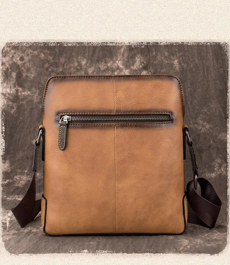 Vintage Coffee LEATHER MEN'S Small Side bag Brown Vertical Phone Bag MESSENGER BAG Courier Bag FOR MEN
