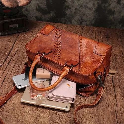 Vintage Ladies Black Leather Handbags Shoulder Purse Brown Work Handbag Purse for Women