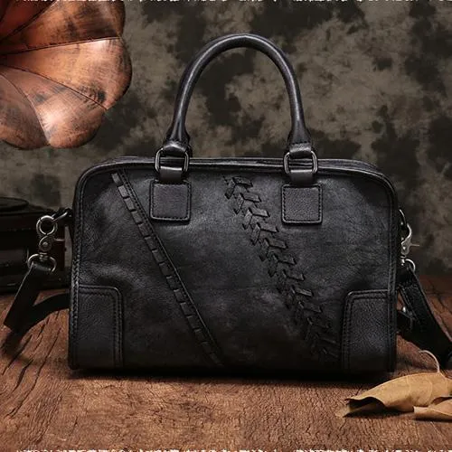 Vintage Ladies Black Leather Handbags Shoulder Purse Brown Work Handbag Purse for Women