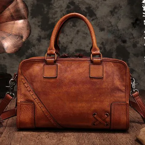 Vintage Ladies Black Leather Handbags Shoulder Purse Brown Work Handbag Purse for Women