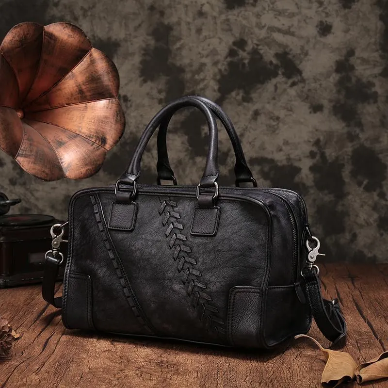 Vintage Ladies Black Leather Handbags Shoulder Purse Brown Work Handbag Purse for Women