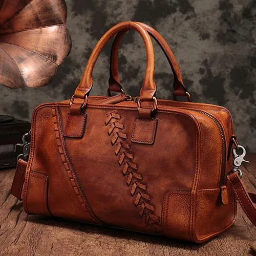 Vintage Ladies Black Leather Handbags Shoulder Purse Brown Work Handbag Purse for Women