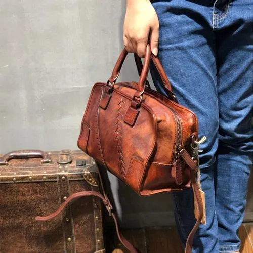 Vintage Ladies Black Leather Handbags Shoulder Purse Brown Work Handbag Purse for Women