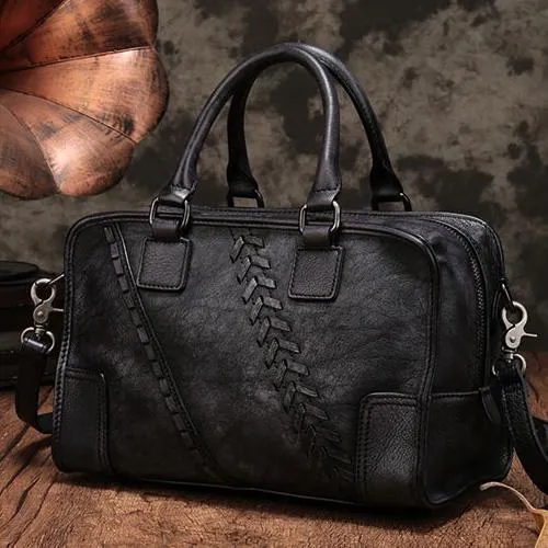 Vintage Ladies Black Leather Handbags Shoulder Purse Brown Work Handbag Purse for Women