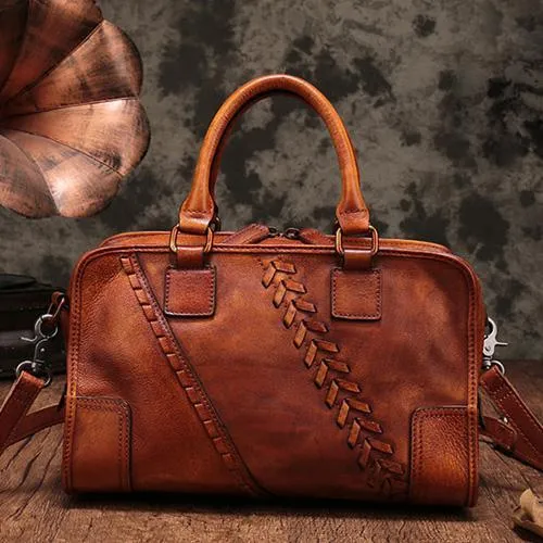 Vintage Ladies Black Leather Handbags Shoulder Purse Brown Work Handbag Purse for Women