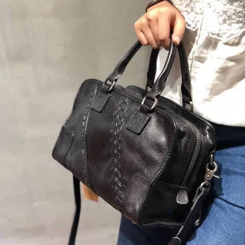 Vintage Ladies Black Leather Handbags Shoulder Purse Brown Work Handbag Purse for Women