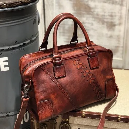 Vintage Ladies Black Leather Handbags Shoulder Purse Brown Work Handbag Purse for Women