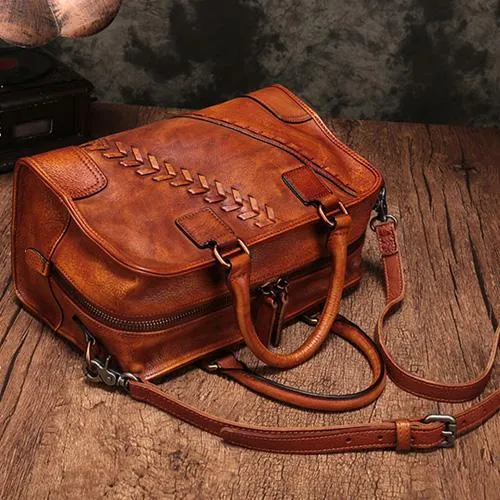 Vintage Ladies Black Leather Handbags Shoulder Purse Brown Work Handbag Purse for Women