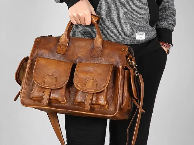 Vintage Leather Brown Mens Travel Bags Messenger Bag Shoulder Bag for Men
