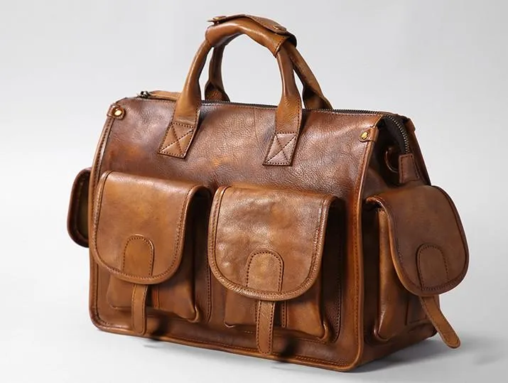 Vintage Leather Brown Mens Travel Bags Messenger Bag Shoulder Bag for Men