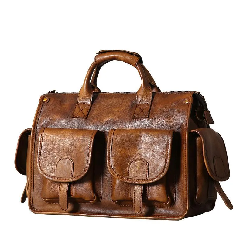 Vintage Leather Brown Mens Travel Bags Messenger Bag Shoulder Bag for Men