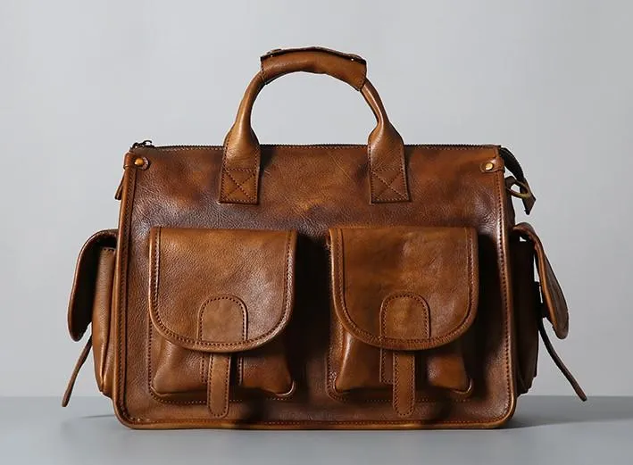 Vintage Leather Brown Mens Travel Bags Messenger Bag Shoulder Bag for Men