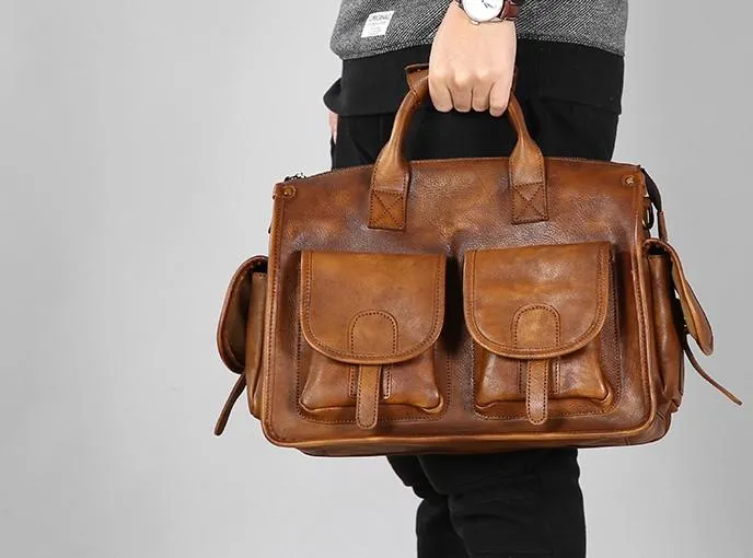 Vintage Leather Brown Mens Travel Bags Messenger Bag Shoulder Bag for Men