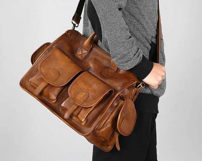 Vintage Leather Brown Mens Travel Bags Messenger Bag Shoulder Bag for Men