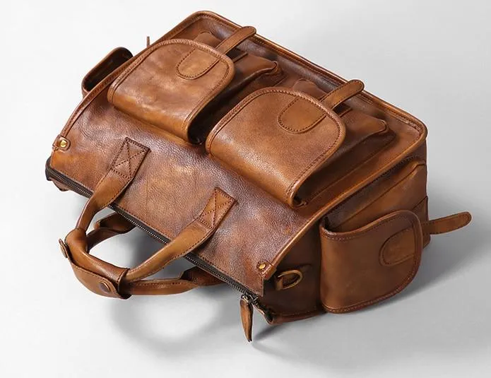 Vintage Leather Brown Mens Travel Bags Messenger Bag Shoulder Bag for Men