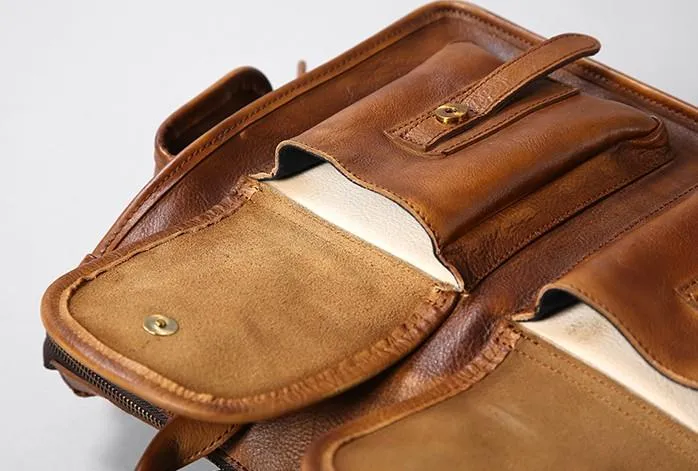 Vintage Leather Brown Mens Travel Bags Messenger Bag Shoulder Bag for Men