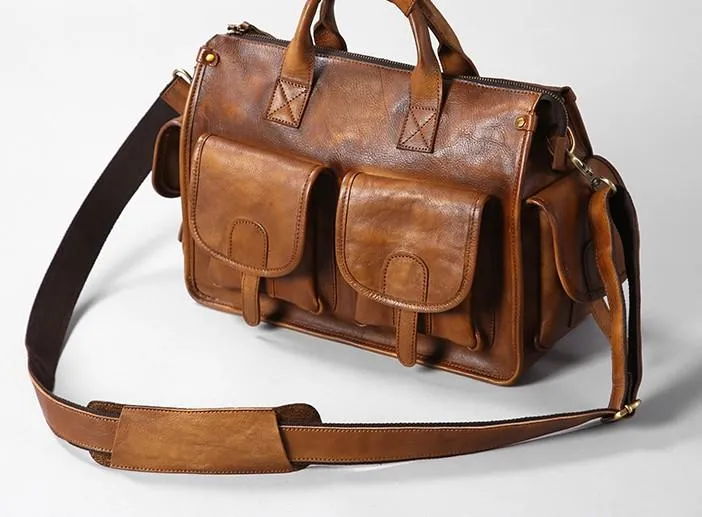 Vintage Leather Brown Mens Travel Bags Messenger Bag Shoulder Bag for Men