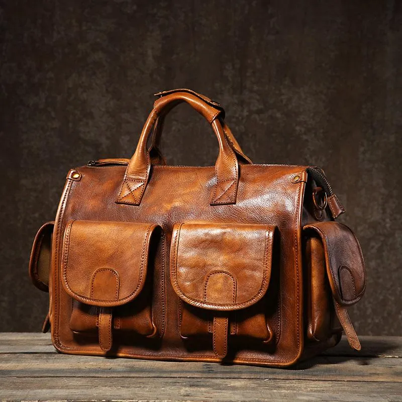 Vintage Leather Brown Mens Travel Bags Messenger Bag Shoulder Bag for Men