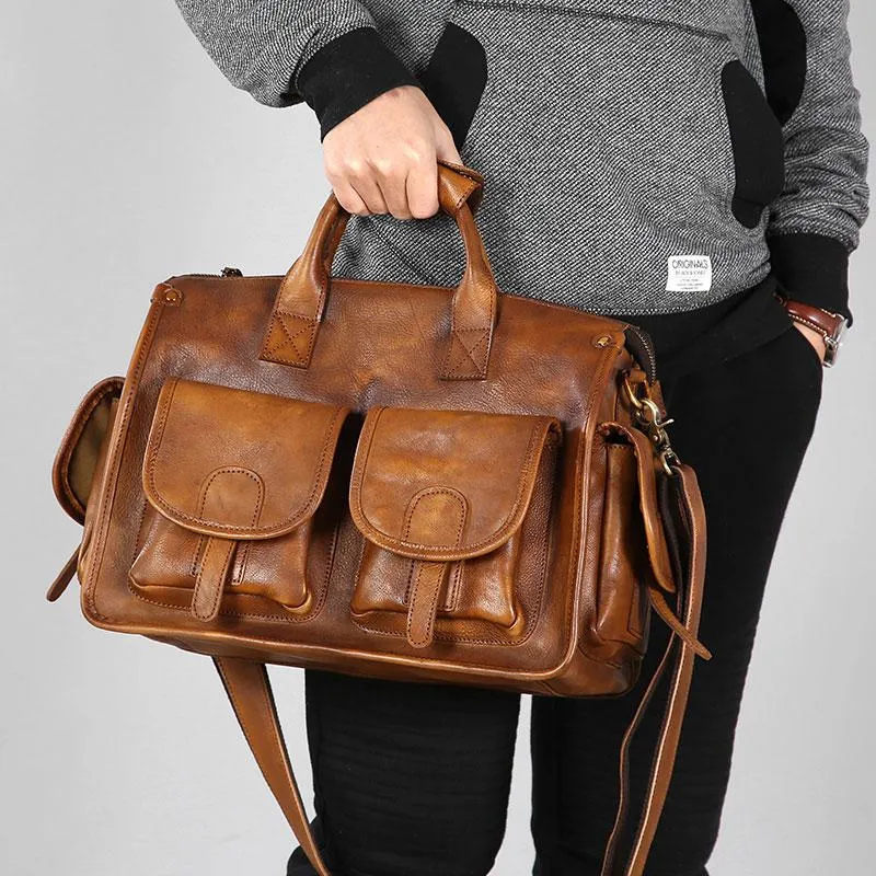 Vintage Leather Brown Mens Travel Bags Messenger Bag Shoulder Bag for Men