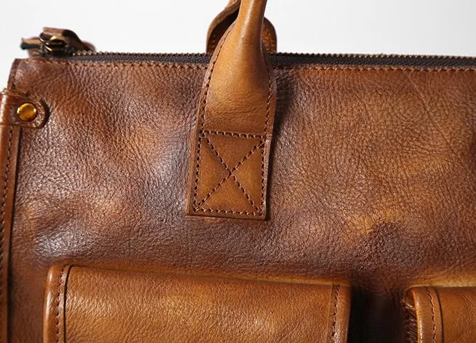 Vintage Leather Brown Mens Travel Bags Messenger Bag Shoulder Bag for Men