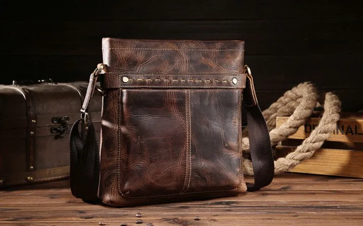 Vintage Leather Cool Small Messenger Bag Shoulder Bag For Men