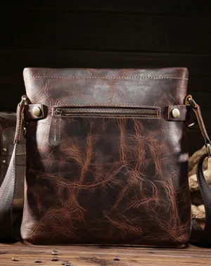 Vintage Leather Cool Small Messenger Bag Shoulder Bag For Men