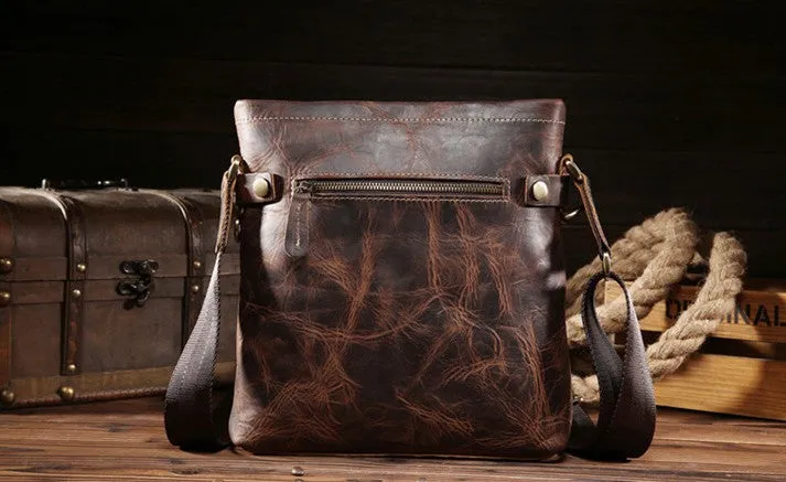 Vintage Leather Cool Small Messenger Bag Shoulder Bag For Men