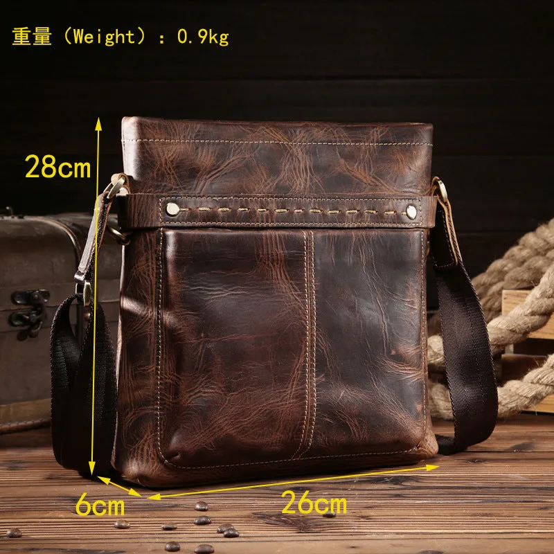 Vintage Leather Cool Small Messenger Bag Shoulder Bag For Men