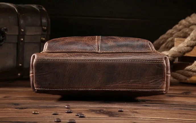 Vintage Leather Cool Small Messenger Bag Shoulder Bag For Men