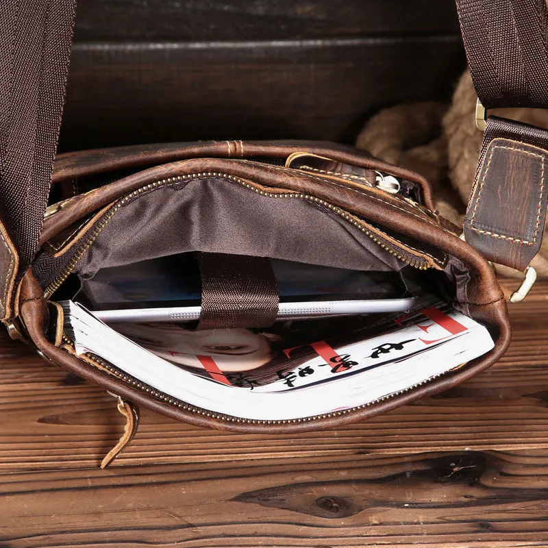 Vintage Leather Cool Small Messenger Bag Shoulder Bag For Men