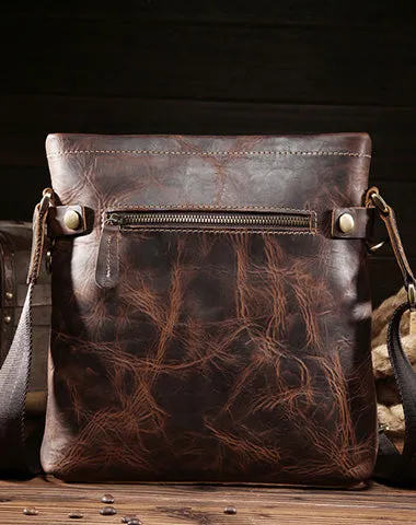 Vintage Leather Cool Small Messenger Bag Shoulder Bag For Men