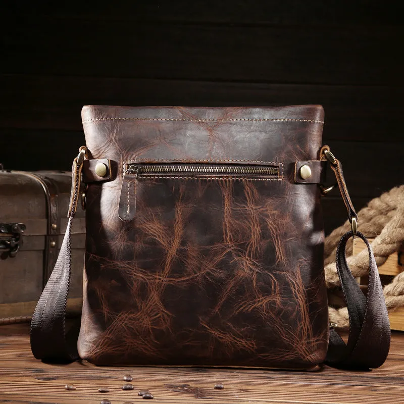 Vintage Leather Cool Small Messenger Bag Shoulder Bag For Men