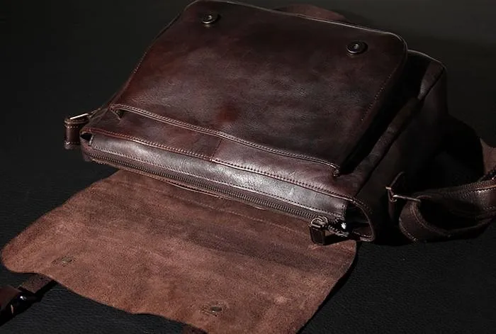 Vintage Leather Mens Cool Messenger Bag Shoulder Bag Crossbody Bag for Men