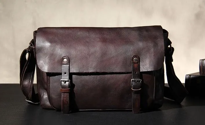 Vintage Leather Mens Cool Messenger Bag Shoulder Bag Crossbody Bag for Men