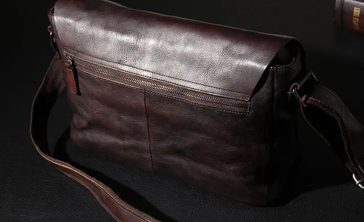 Vintage Leather Mens Cool Messenger Bag Shoulder Bag Crossbody Bag for Men
