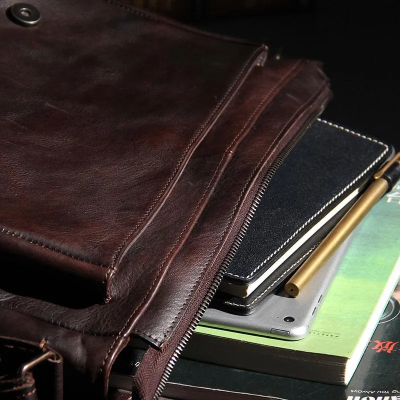 Vintage Leather Mens Cool Messenger Bag Shoulder Bag Crossbody Bag for Men