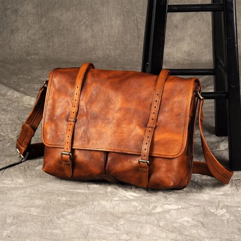 Vintage Leather Mens Cool Messenger Bag Shoulder Bags for men