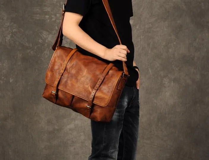 Vintage Leather Mens Cool Messenger Bag Shoulder Bags for men