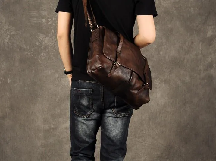 Vintage Leather Mens Cool Messenger Bag Shoulder Bags for men