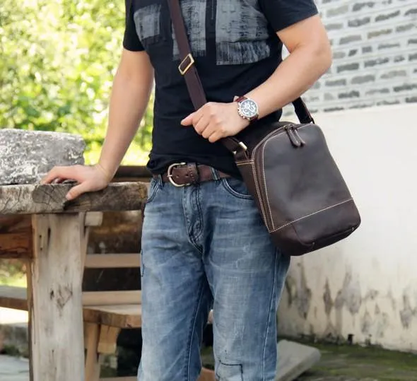 Vintage Leather Mens Cool Small Messenger Bag Shoulder Bag for Men