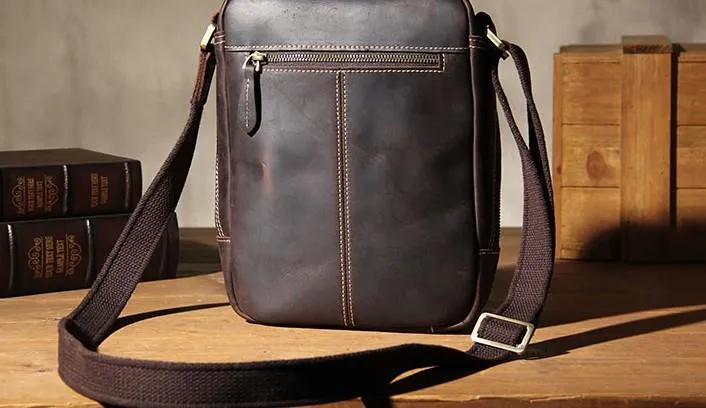 Vintage Leather Mens Cool Small Messenger Bag Shoulder Bag for Men