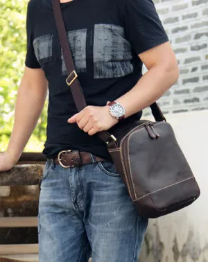 Vintage Leather Mens Cool Small Messenger Bag Shoulder Bag for Men