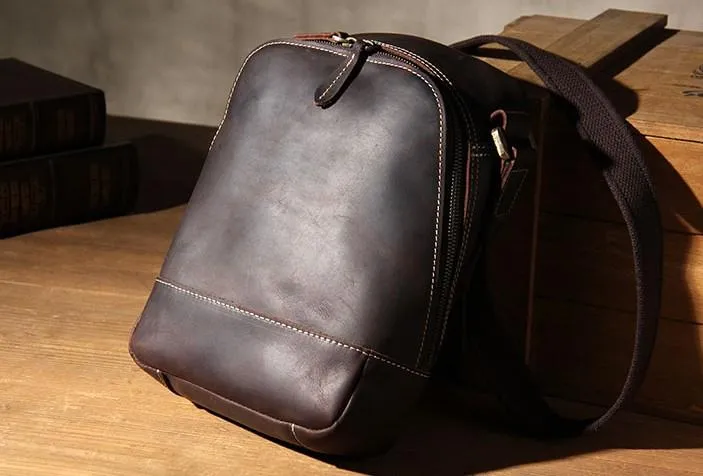 Vintage Leather Mens Cool Small Messenger Bag Shoulder Bag for Men