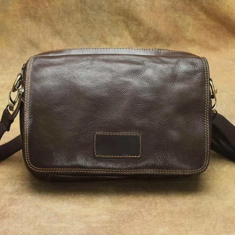 Vintage Leather Mens Dark Brown Small Messenger Bag Shoulder Bags Side Bag for Men