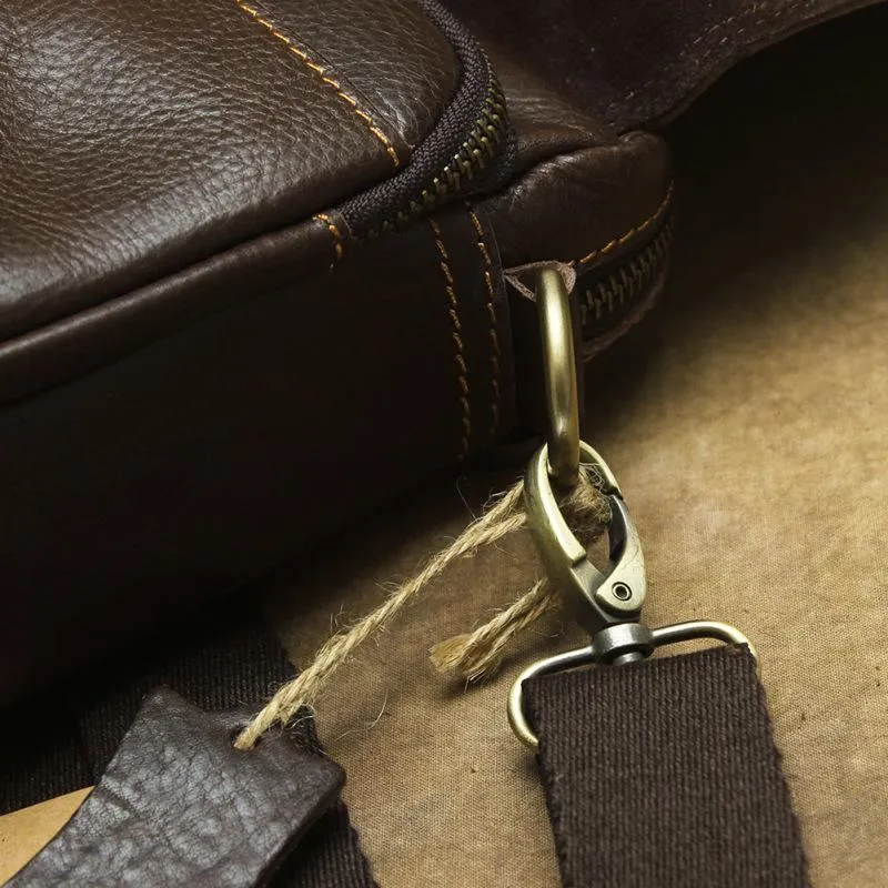 Vintage Leather Mens Dark Brown Small Messenger Bag Shoulder Bags Side Bag for Men