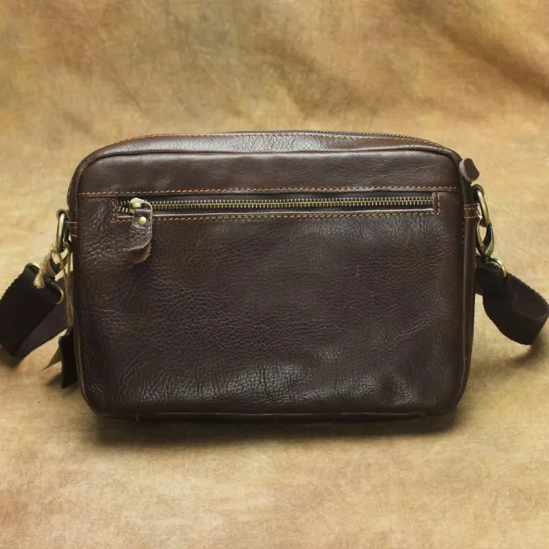 Vintage Leather Mens Dark Brown Small Messenger Bag Shoulder Bags Side Bag for Men