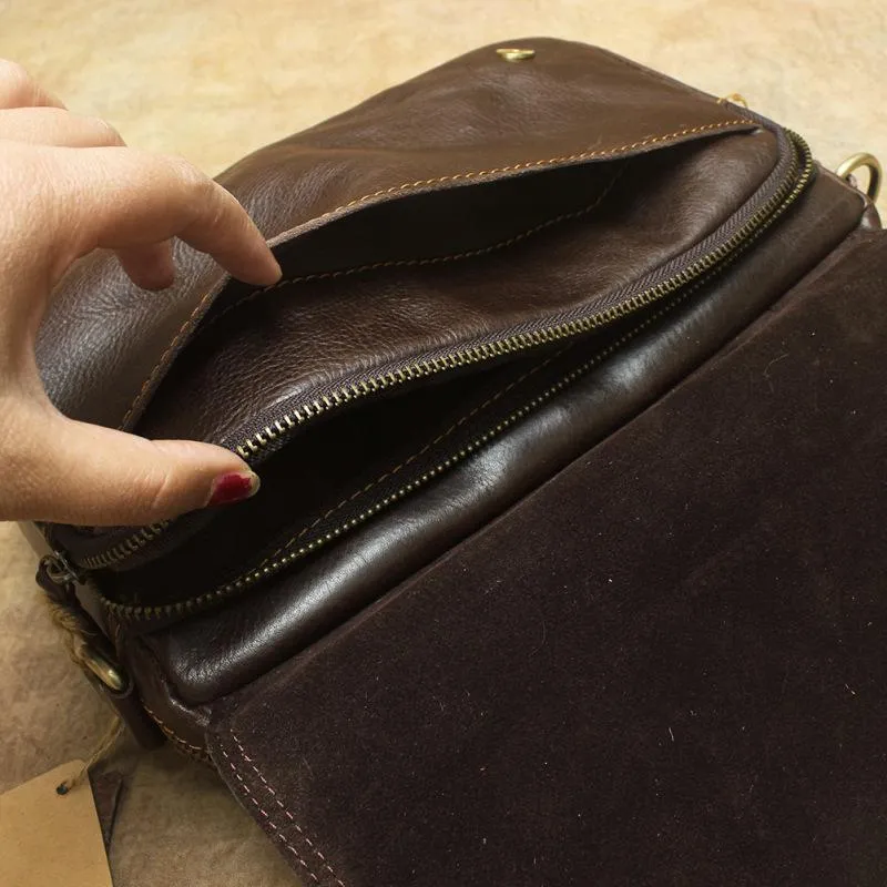 Vintage Leather Mens Dark Brown Small Messenger Bag Shoulder Bags Side Bag for Men