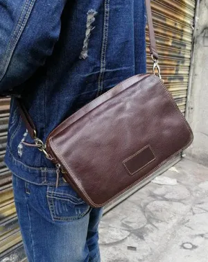 Vintage Leather Mens Dark Brown Small Messenger Bag Shoulder Bags Side Bag for Men