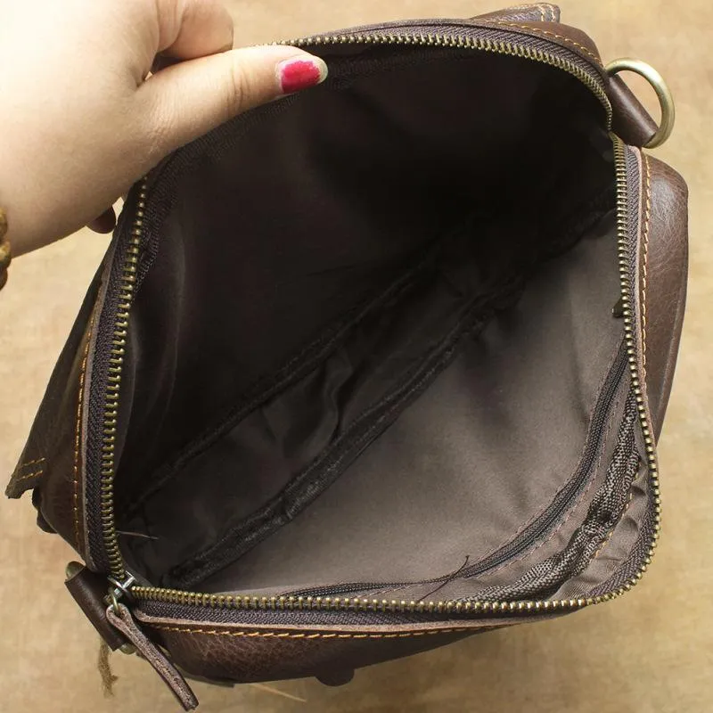 Vintage Leather Mens Dark Brown Small Messenger Bag Shoulder Bags Side Bag for Men